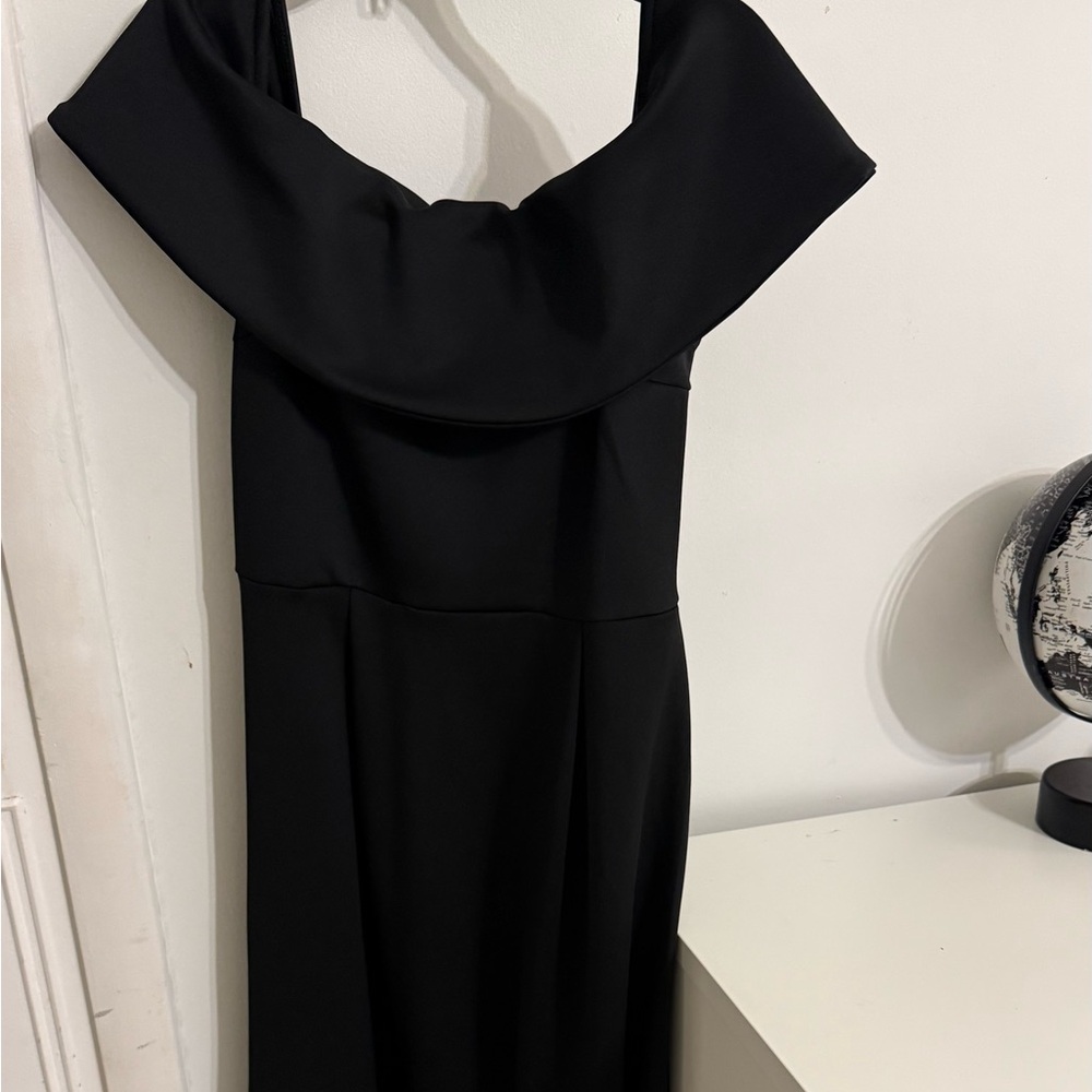 Boohoo Black Cowl Neck Off The Shoulder— Midi Dress